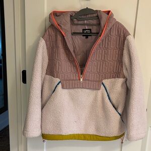 UGG Pink Quilted & Sherpa Hooded Pullover with Neon Trim